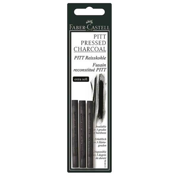 زغال فشرده Faber Castell مدل بسیار نرم - بسته 3 عددی، Faber Castell Pitt Pressed CharCoal - Extra Soft - 3 PCs