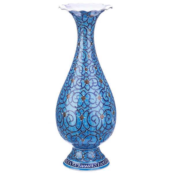گلدان مسی میناکاری شده اثر اسماعیلی مدل صراحی طرح اسلیمی ارتفاع 20 سانتی متر