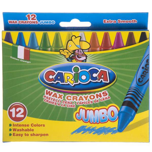 مداد شمعی 12 رنگ کاریوکا مدل Jumbo، Carioca Jumbo 12 Color Wax Crayon