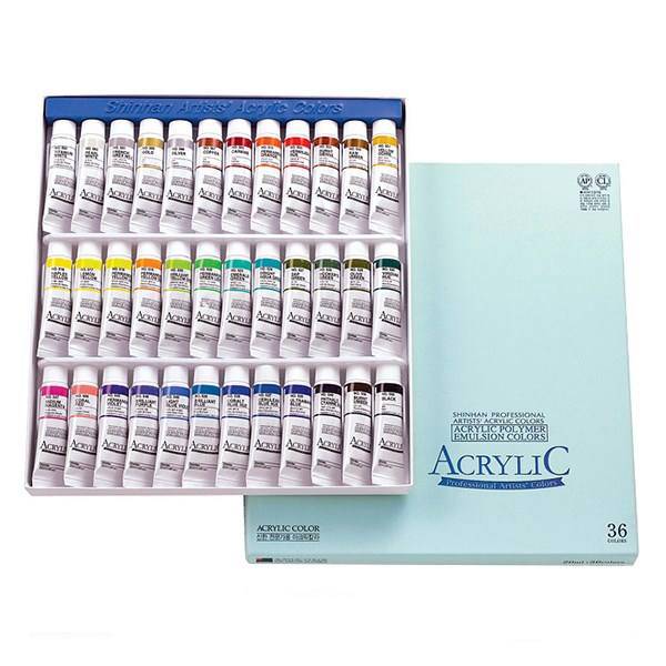 رنگ اکریلیک 36 رنگ شین هان مدل Professional Artists حجم 20 میلی لیتر، Shinhan Professional Artists Acrylic Colors 20ml Pack of 36