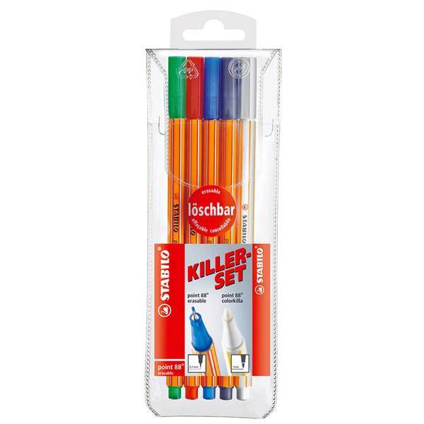 روان نویس 4 رنگ استابیلو مدل Point 88 Killer Set به همراه جوهر پاک کن، Stabilo Point 88 Killer Set 4 Color Rollerball Pen with Ink Eater