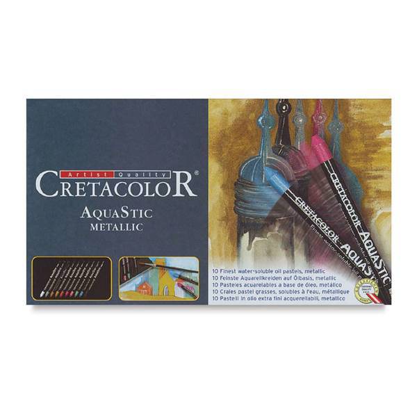 پاستل روغنی آبرنگی 10 رنگ متالیک کرتاکالر مدل 45011، Cretacolor 45011 Metallic 10 Color Aquarelle Oil Pastels