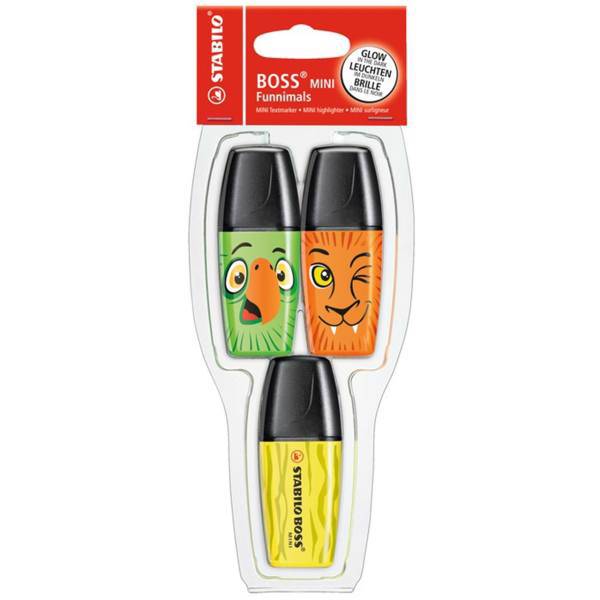 ماژیک علامت گذار 3 رنگ استابیلو مدل Boss Mini Funnimals، Stabilo Boss Mini Funnimals 3 Color Highlighter Marker