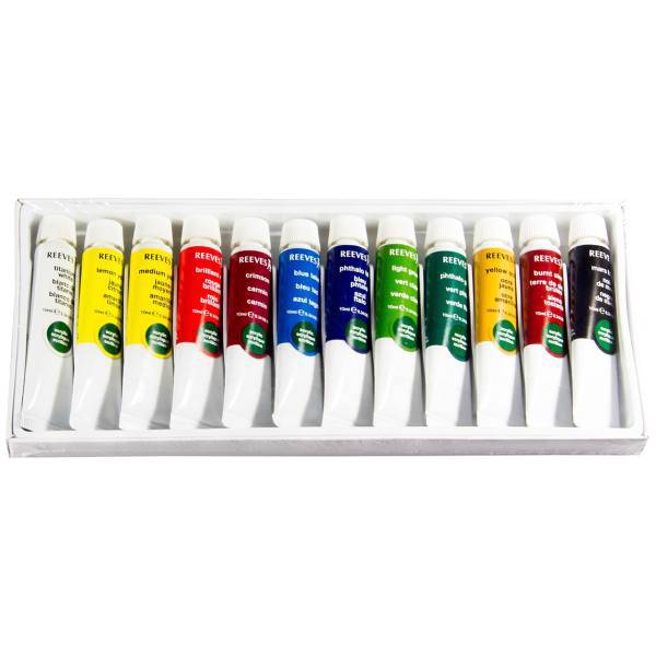 رنگ اکریلیک 12 رنگ ریوز حجم 10 میلی لیتر، Reeves 12 Color Acrylic 10ml