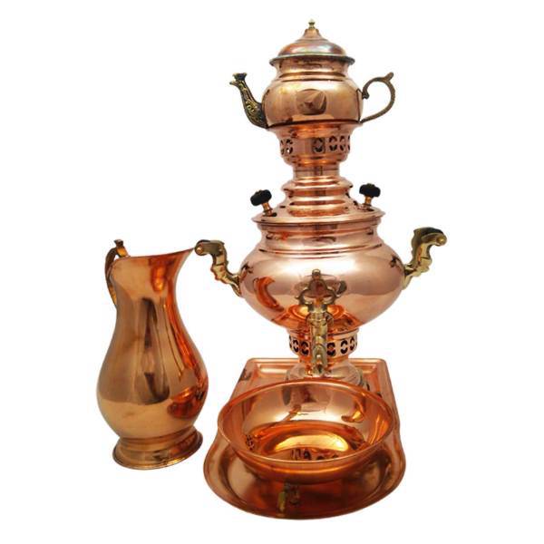 ست 8 پارچه سماور ذغالی مسی کد 1541، 1541 copper samovar