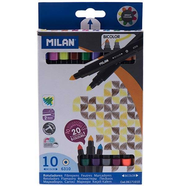 ماژیک رنگ آمیزی میلان مدل Bicolor - بسته 10 رنگ، Milan Bicolor Marker - Pack of 10