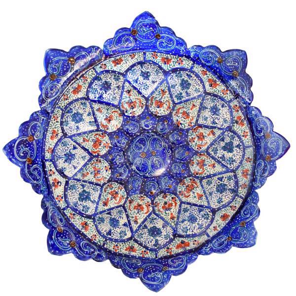 بشقاب مسی میناکاری شده سی دا طرح اسلیمی خطائی کد MI01077 قطر 16 سانتی متر