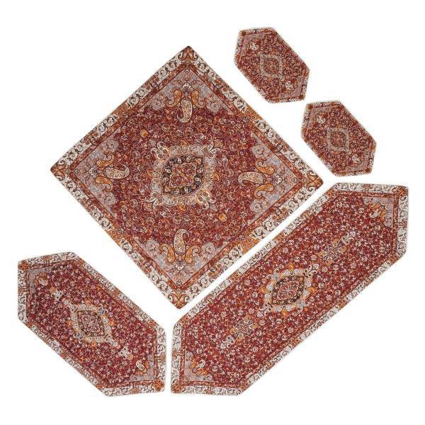 ست 5 تکه رومیزی ترمه خانه ترمه ایران طرح چهل ستون ممتاز، Chehelsotoon Set Polyester Maroon