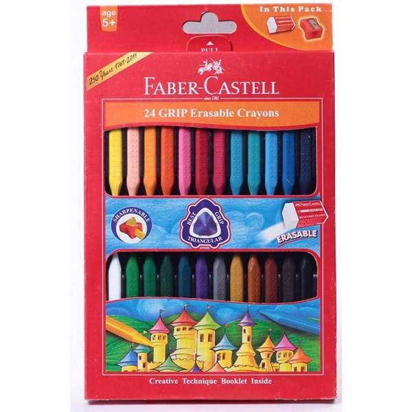 مداد شمعی فابر کاستل مدل گریپ ایریزبل - بسته 24 رنگ، Faber-Castell Grip Erasable Crayons - Pack of 24