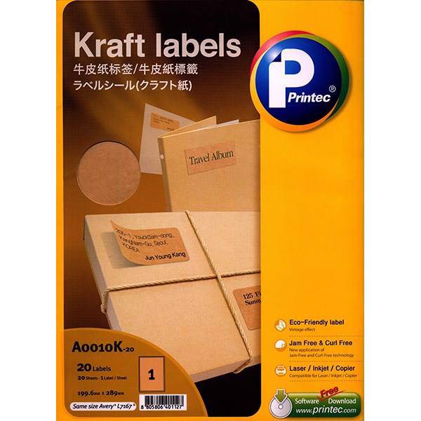 کاغذ یادداشت چسب دار پرینتک کد A0010K، Printec A0010K Kraft Labels