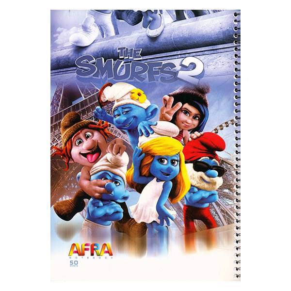 دفتر 50 برگ افرا طرح اسمرف ها 2.2 جلد شومیز، Afra 50 Sheets the Smurfs2.2 Design Soft Cover Notebook