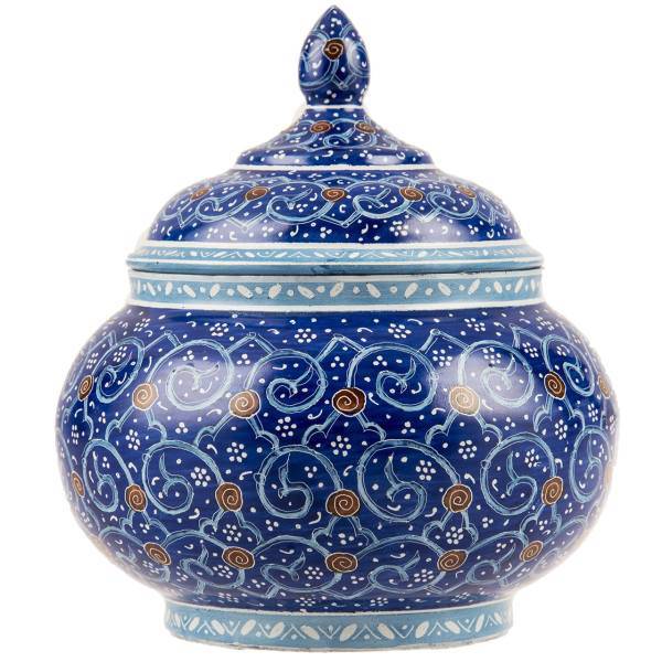 قندان مسی میناکاری شده اثر شیرازی طرح اسلیمی سایز کوچک