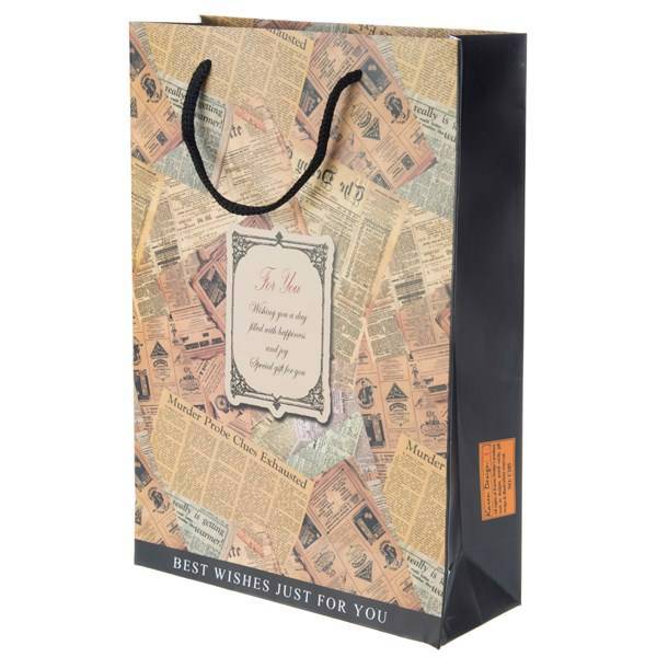 پاکت هدیه عمودی جیحون مدل For You طرح روزنامه، Jeihoon For You Newspaper Design Vertical Gift Bag