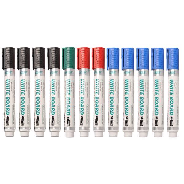 ماژیک وایت برد هایزر مدل 4125BLK نوک تخت بسته 12عددی، Hauser