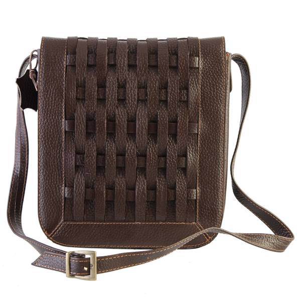 کیف دوشی چرمی گالری مثالین طرح حصیرباف کد 26010