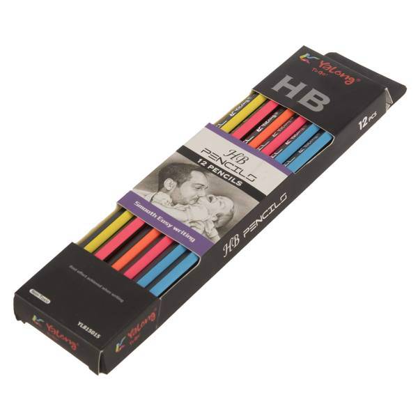 مداد مشکی یالانگ طرح راه راه بسته 12 عددی، Yalong Stripped Design Black Pencil Pack of 12