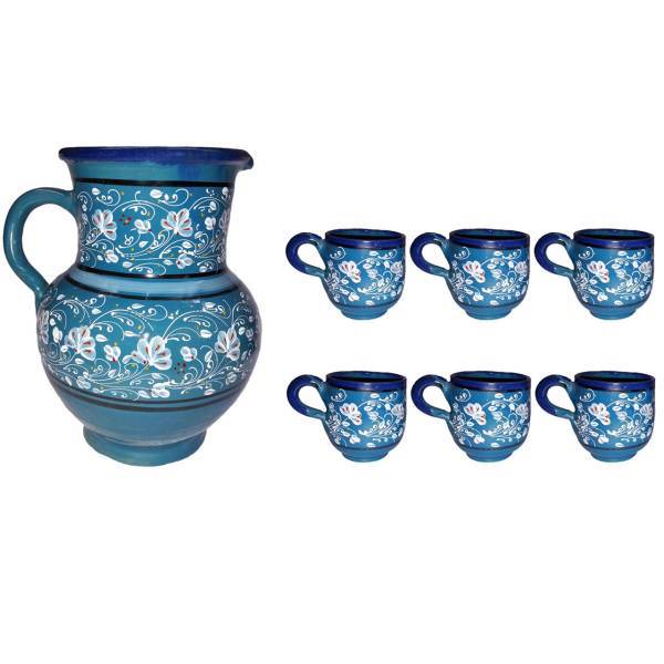 ست پارچ و لیوان سفالی طرح آبی مدل Floral