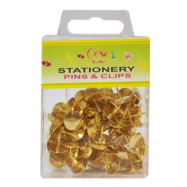 پونز ژین وی مدل طلایی- بسته 100 عددی، Xin Wei Golden Push Pin -100Pcs