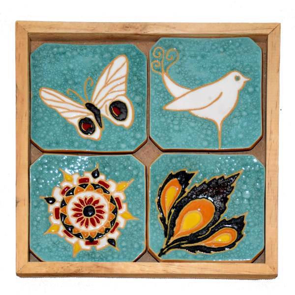 اردورخوری دستساز سرامیکی با سینی چوبی سی دا کد NF01002