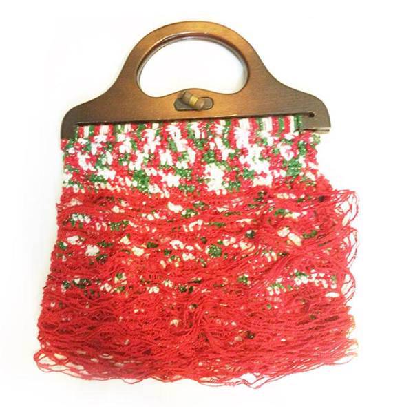 کیف دستی زنانه قلاب بافی گالری ایپک مدل دسته چوبی، crochet purse