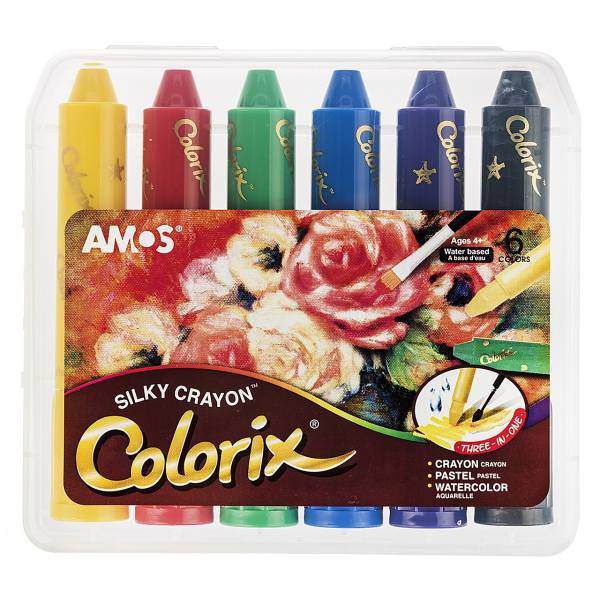 مداد شمعی آبرنگی 6 رنگ آموس مدل Colorix، Amos Colorix 6 Color Watercolor Crayon