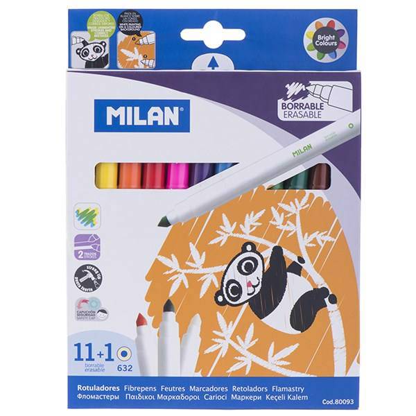 ماژیک رنگ آمیزی میلان مدل Erasable - بسته 1 + 11 رنگ، Milan Erasable Marker - Pack of 11+1