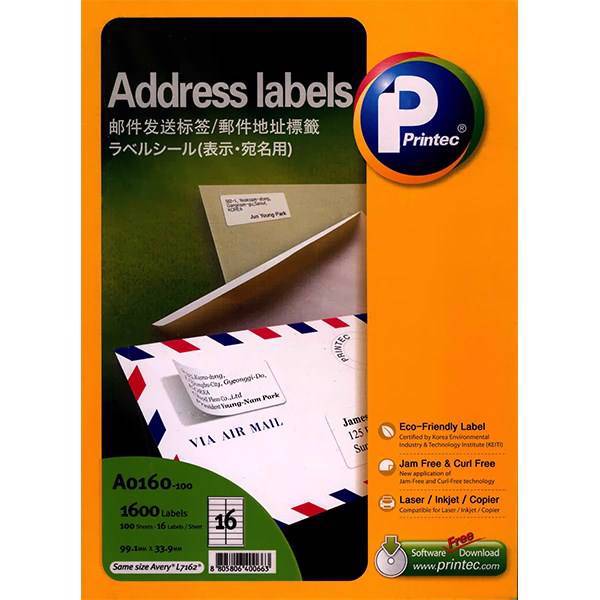 برچسب آدرس پرینتک کد A0160 - بسته 100 عددی، Printec Address Labels Code A0160 - Pack of 100