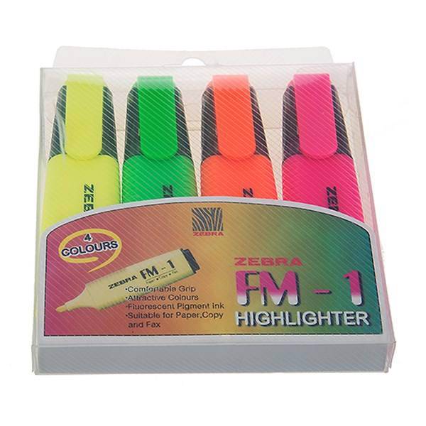 ماژیک علامت گذار زبرا مدل FM-1 - بسته 4 عددی، Zebra FM-1 Highlight Marker - Pack of 4