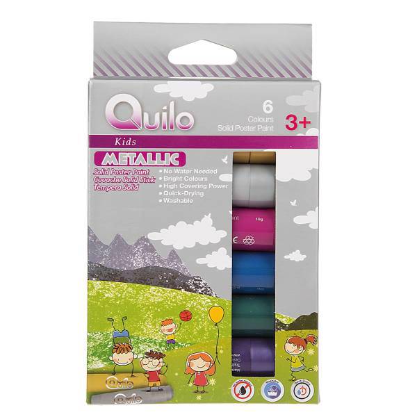 گواش جامد 6 رنگ کوییلو سری Kids مدل Metallic، Quilo Kids Series Metaliic 6 Color Solid Poster Color