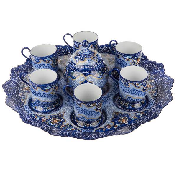 سرویس چای خوری مسی میناکاری شده کارگاه رستا 8 پارچه