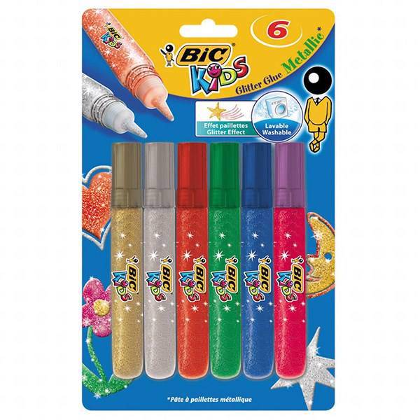 چسب اکلیلی 6 رنگ بیک سری Kids مدل Metallic، Bic Kids Series Metallic Glitter Glue Pack of 6