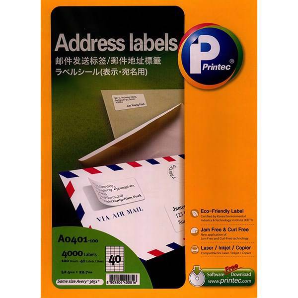 برچسب آدرس پرینتک کد A0401 - بسته 100 عددی، Printec Address Labels Code A0401 - Pack of 100