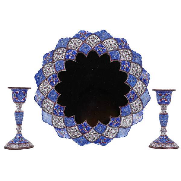 آینه و شمعدان میناکاری گالری گوهران مدل نیلی کد 1416