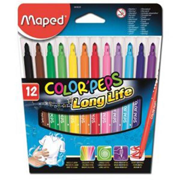 ماژیک رنگ آمیزی مپد مدل Long Life - بسته 12 رنگ، Maped Long Life 12 Color Marker