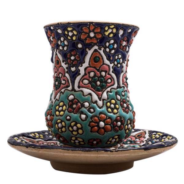 فنجان و نعلبکی سفالی آرت گالری مدل میناکاری کد A3033