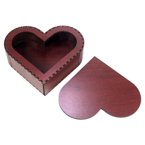 جعبه هدیه چوبی گالری چوب و شیشه مدل قلب کد 051003، Wood And Glass Gallery 051003 Heart Shape Wooden Box