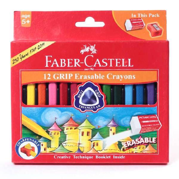 مداد شمعی 12 رنگ فابر کاستل مدل Grip Erasable، Faber-Castell Grip Erasable 12 Color Crayon