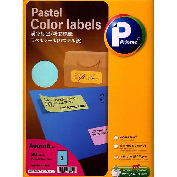 کاغذ یادداشت چسب دار پرینتک کد A0010، Printec A0010 Pastel Color Labels