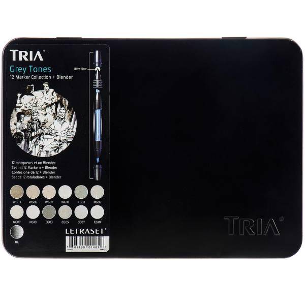 ماژیک حرفه ای 12 رنگ لتراست مدل Tria Grey Tones، Letraset Tria Grey Tones 12 Colored Professional Marker