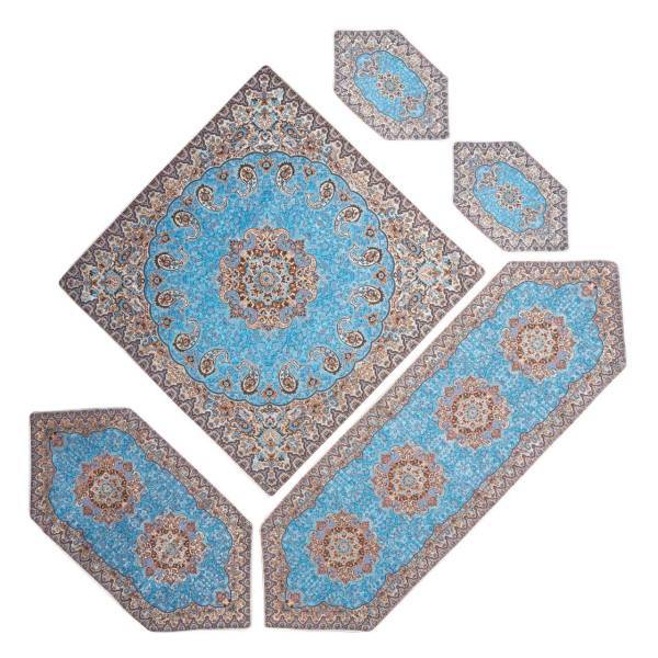 ست 5 تکه رومیزی ترمه خانه ترمه ایران طرح نسترن ممتاز آبی، Nastaran Set Red Polyester Blue