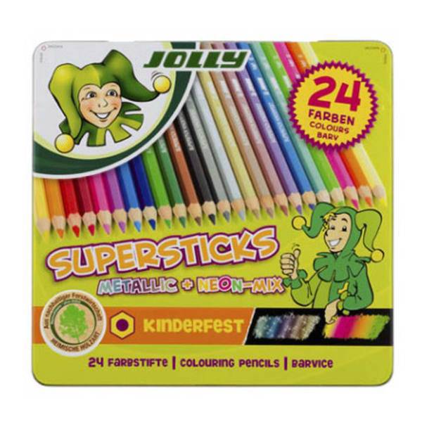 مداد رنگی 24 رنگ جولی 0449-3000، jolly Superstick Kinderfest METALLIC NEON-MIX 24