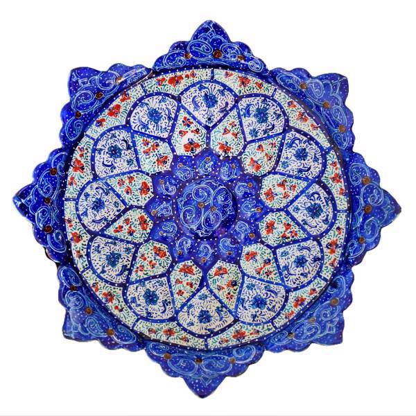 بشقاب مسی میناکاری شده سی دا طرح اسلیمی خطائی کد MI01075 قطر 16 سانتی متر