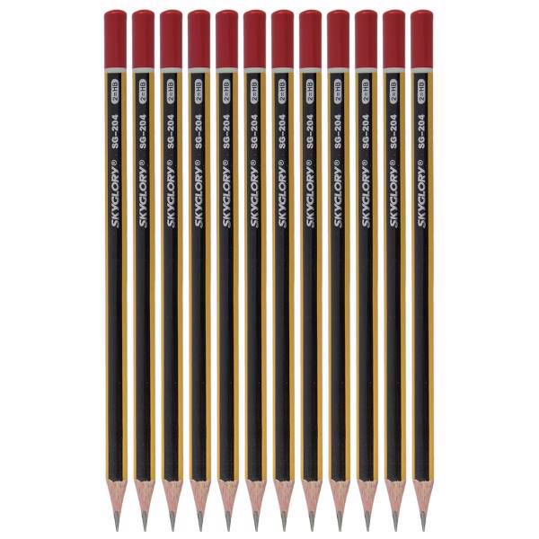 مداد مشکی اسکای گلوری مدل Wood بسته 12 عددی، Skyglory Wood Black Pencil Pack of 12