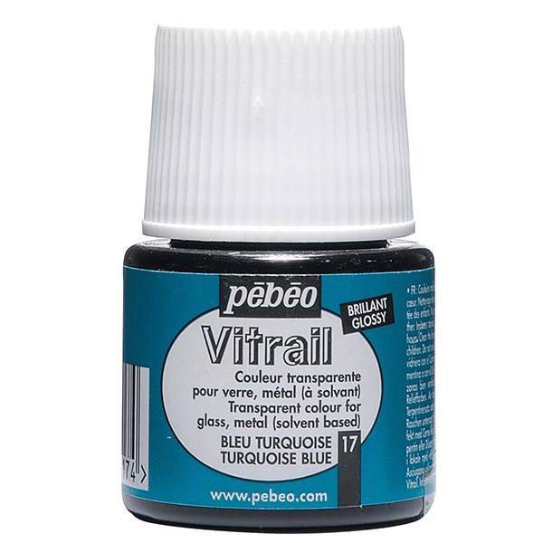 رنگ ویترای پ ب او شفاف مدل Vitrail Turquoise 17 حجم 45 میلی لیتر، Pebeo Vitrail Turquoise 17 Glossy Glass Paint 45ml