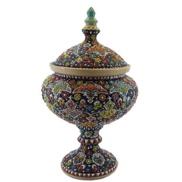 شکلات خوری سفالی میناکاری آبی عمیق مدل ساده سایز بزرگ کد 202