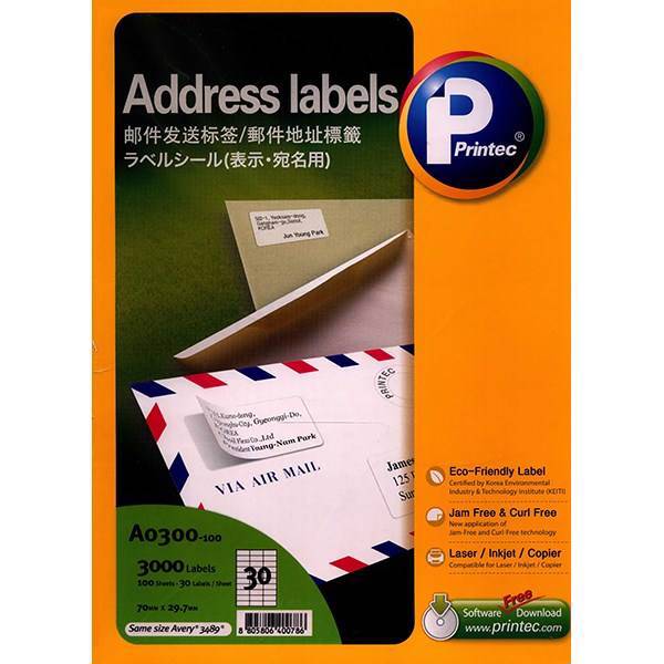 برچسب آدرس پرینتک کد A0300 - بسته 100 عددی، Printec Address Labels Code A0300 - Pack of 100