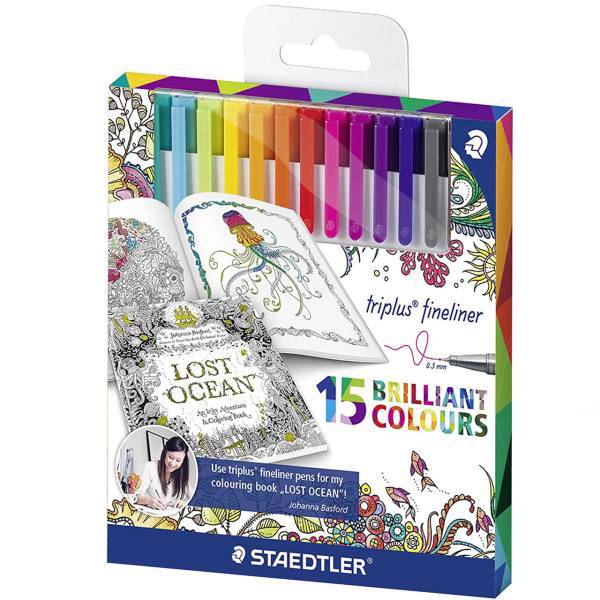 روان نویس 15 رنگ استدلر مدل Triplus Brilliant Colours طراحی Johanna Basford، Staedtler Triplus Brilliant Colours 15 Color Rollerball Pen Johanna Basford Design