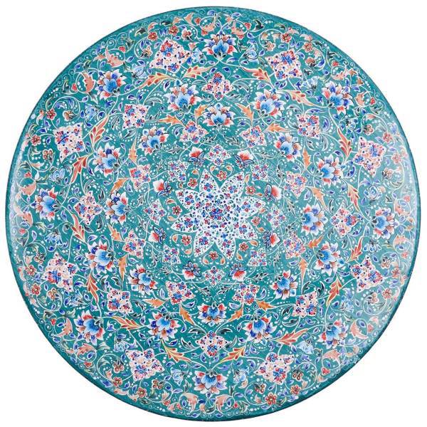 بشقاب مسی میناکاری اثر لطیفیان طرح پردیس سبز مدل 01-02 قطر 30 سانتی‌متر