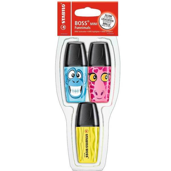 ماژیک علامت گذار 3 رنگ استابیلو مدل Boss Mini Funnimals، Stabilo Boss Mini Funnimals 3 Color Highlighter Marker