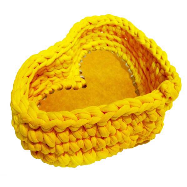 سبد قلاب بافی طرح قلب، heart shape crochet basket